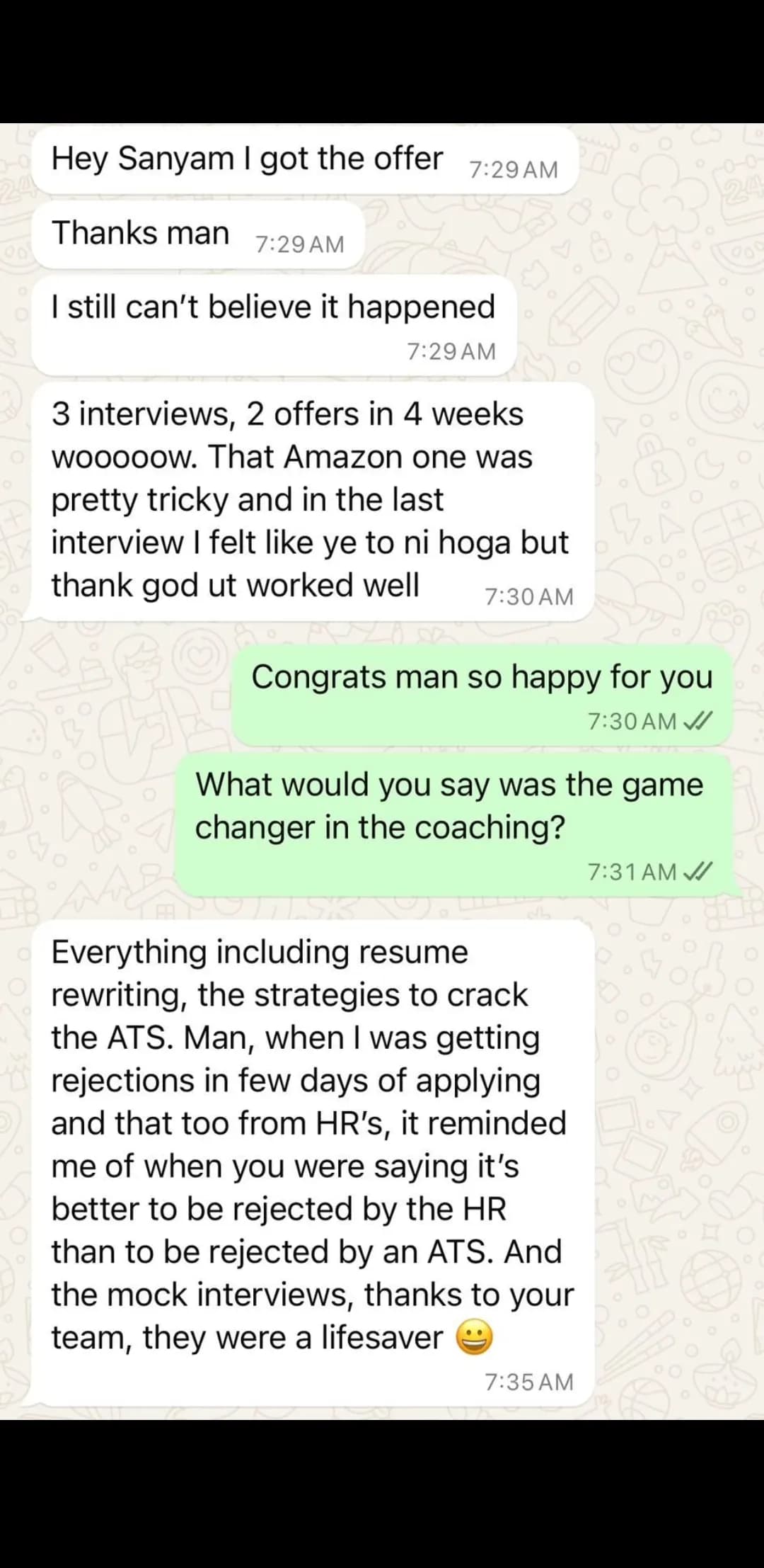 Outcome screenshots for Senior Software Engineer at Microsoft
