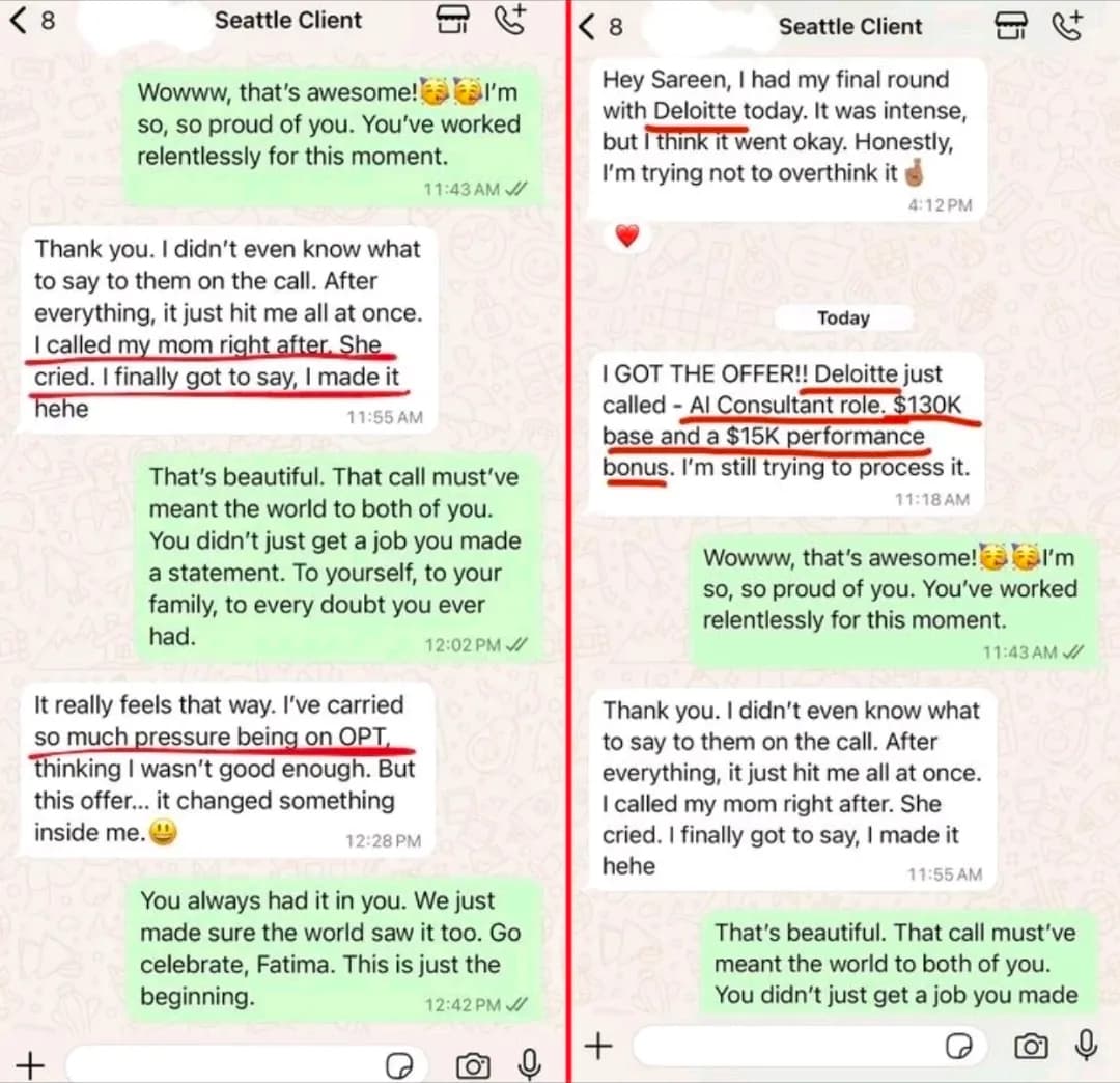 Outcome screenshots for AI Consultant at Deloitte