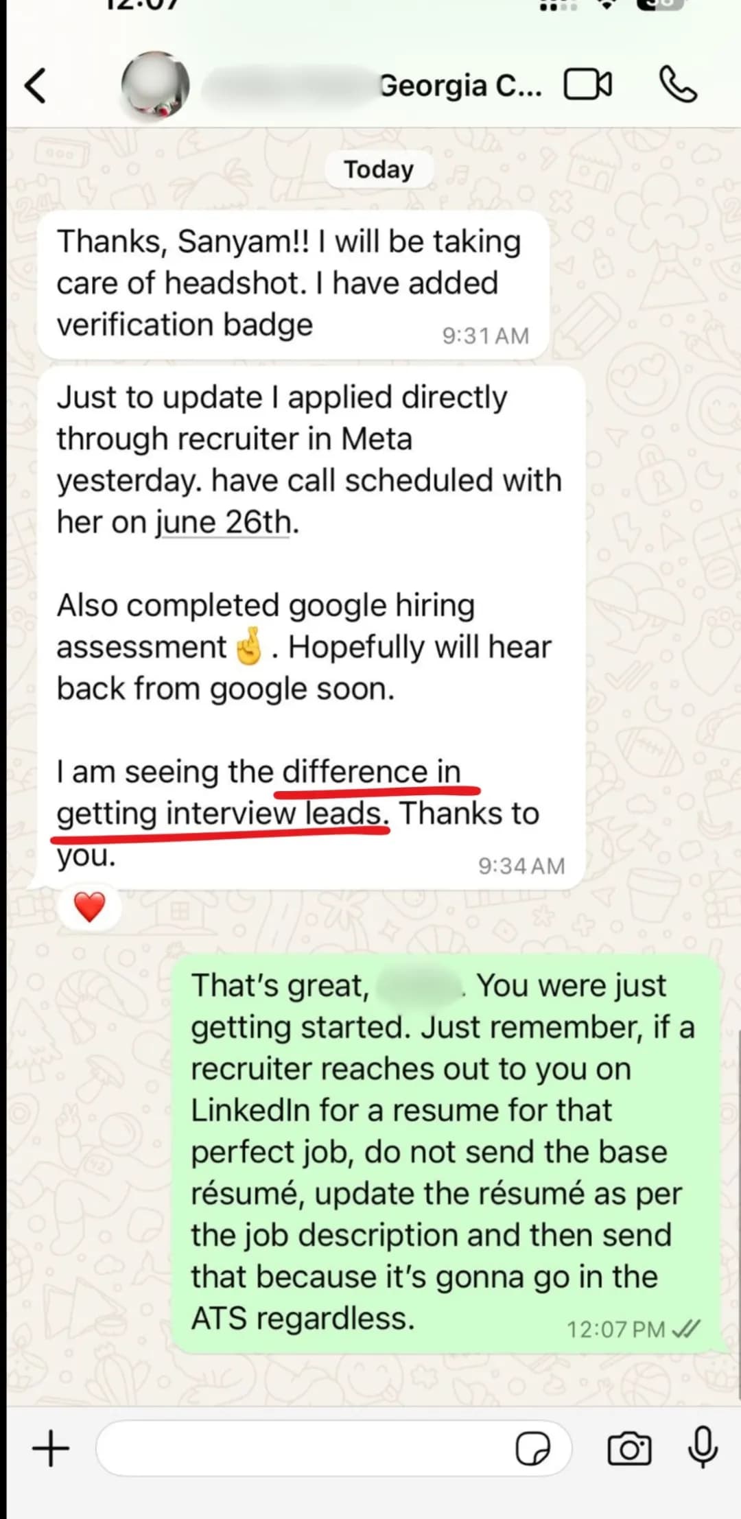 Outcome screenshots for Data Analyst at Meta